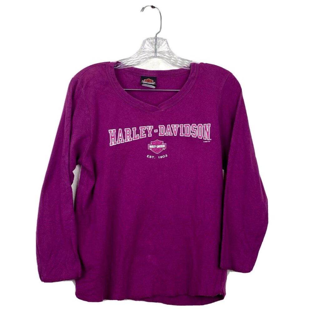 GUC Vintage 00s HARLEY-DAVIDSON Girls Size L Long Sleeve Shirt Top Purple